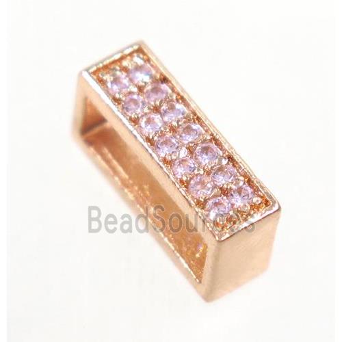 copper rectangle beads paved zircon, rose gold