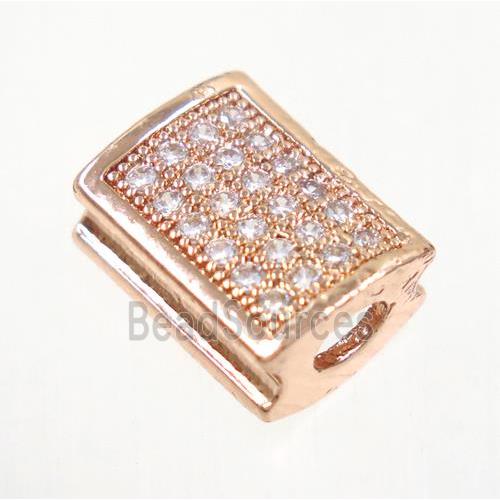 copper rectangle beads paved zircon, rose gold