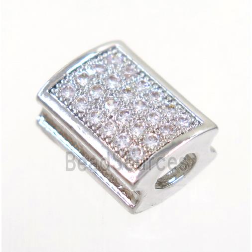 copper rectangle beads paved zircon, platinum plated