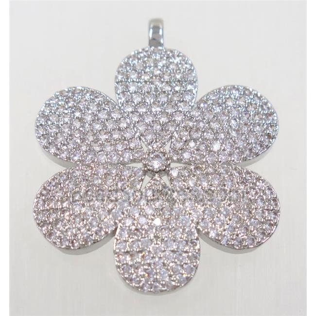 copper flower pendant paved zircon, platinum plated