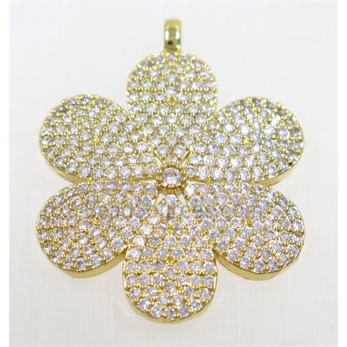 copper flower pendant paved zircon, gold plated