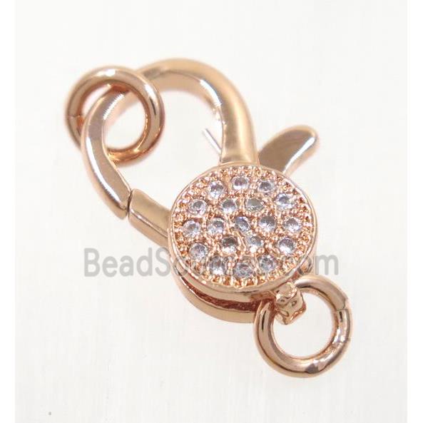 copper Lobster Clasp pave zircon, rose gold