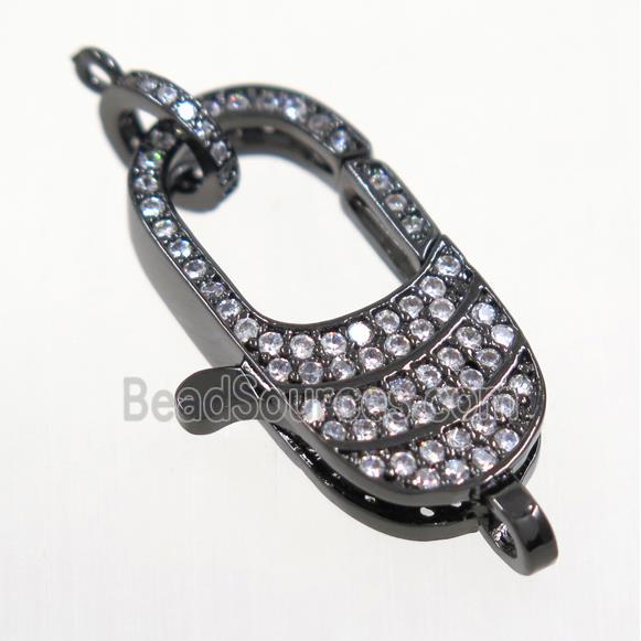 copper Lobster Clasp pave zircon, black plated