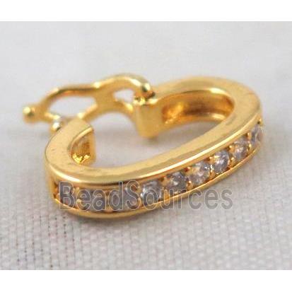 Zircon copper clasp bead, gold plated