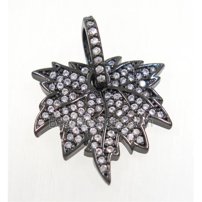 copper Maple Leaf pendant paved zircon, black plated