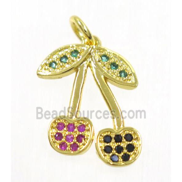 copper cherry pendant paved zircon, gold plated
