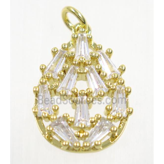 copper teardrop pendant paved zircon, gold plated