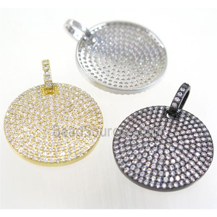 copper circle pendant paved zircon, mix color