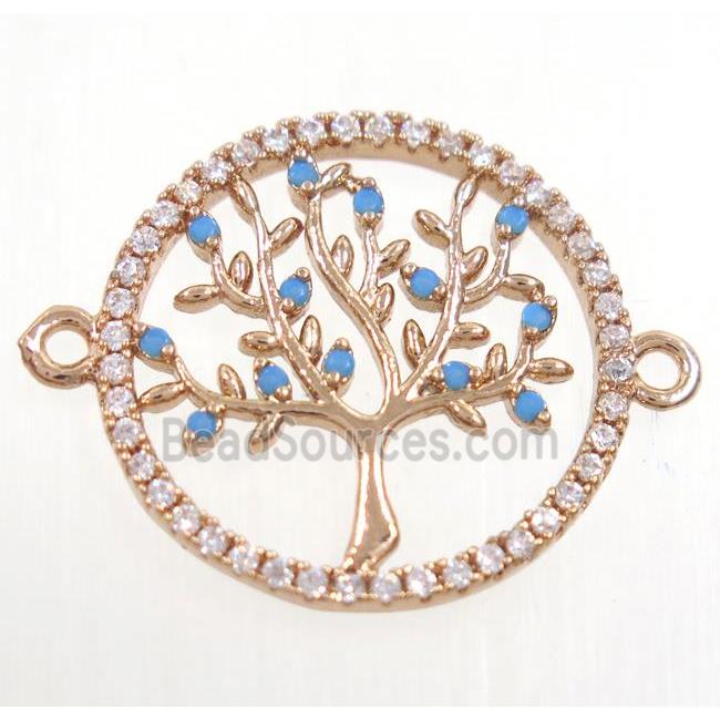 tree of life connector paved zircon, copper, rose gold