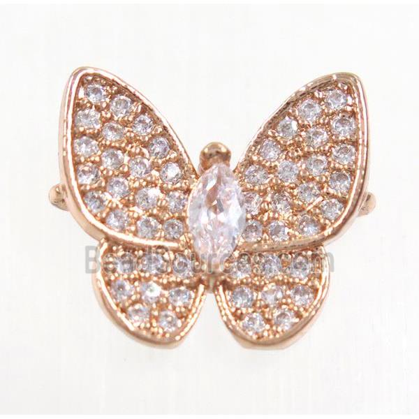 copper butterfly connector paved zircon, rose gold