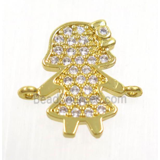 copper girls connector paved zircon, gold plated