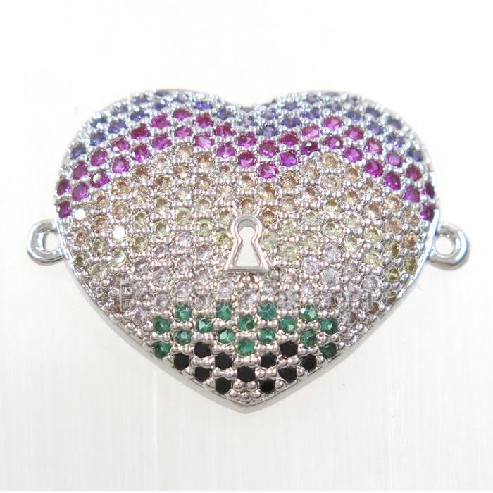 copper heart connector paved zircon, platinum plated