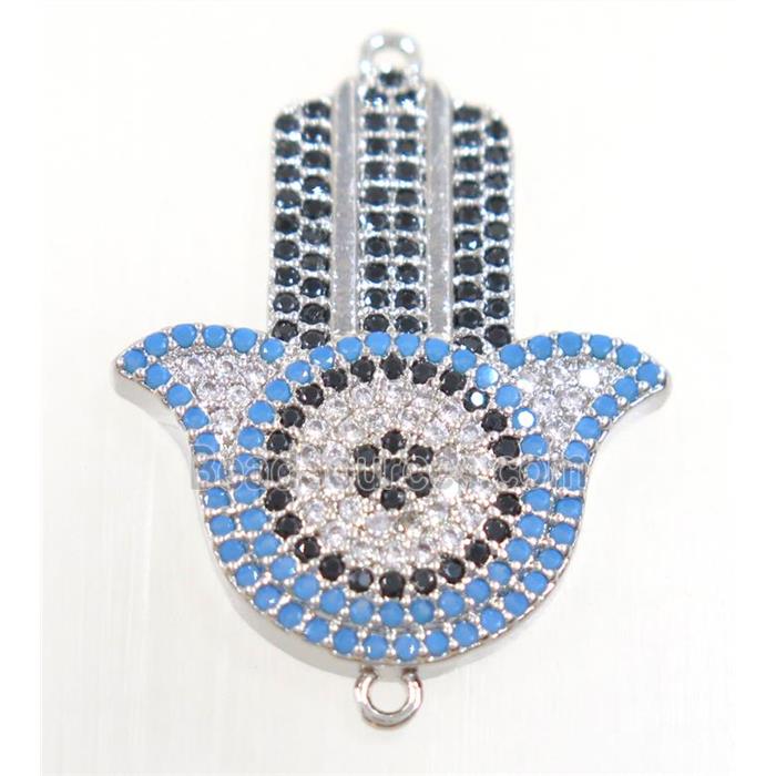 copper hamsahand connector paved zircon, platinum plated