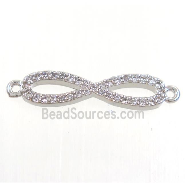 copper infinity connector paved zircon, platinum plated