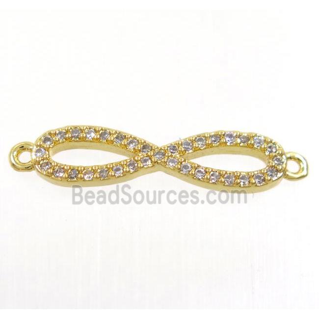 copper infinity connector paved zircon, gold plated