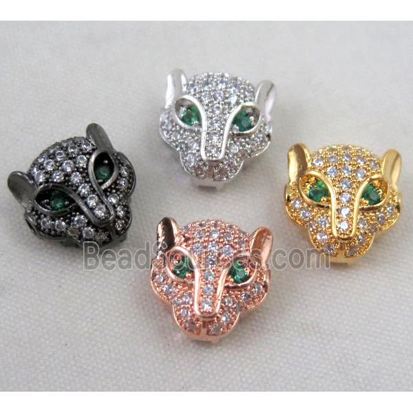 copper leopardhead beads paved zircon, mixed color