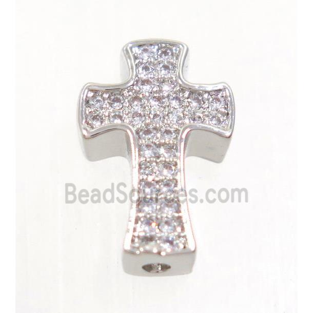 copper cross beads paved zircon, platinum plated