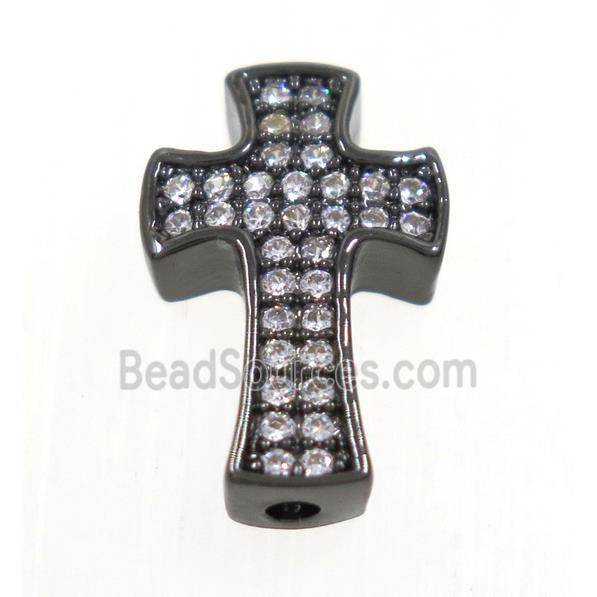 copper cross beads paved zircon, black plated