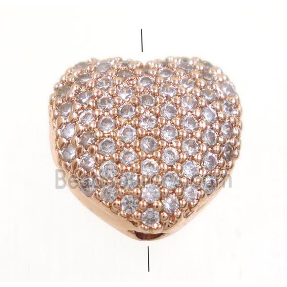 copper heart beads paved zircon, rose gold