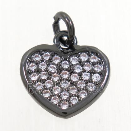 copper heart pendant paved zircon, black plated