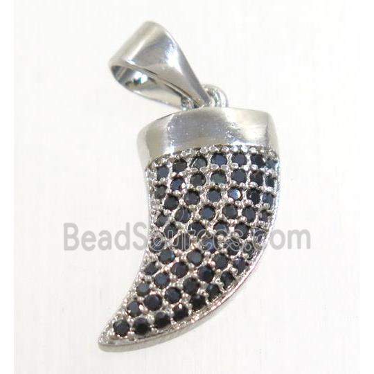 copper horn pendant paved zircon, platinum plated