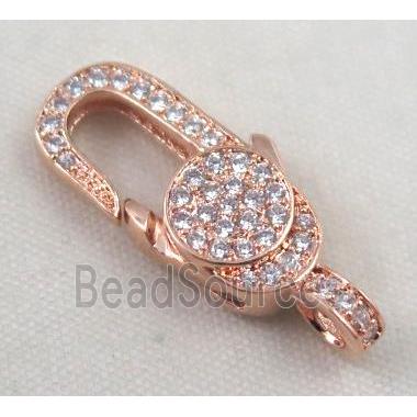 copper Lobster Clasp paved zircon, rose gold