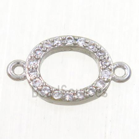 copper oval connector paved zircon, platinum plated