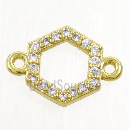 copper hexagon connector paved zircon, gold plated