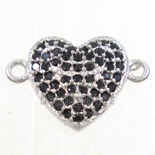 copper heart connector paved zircon, platinum plated