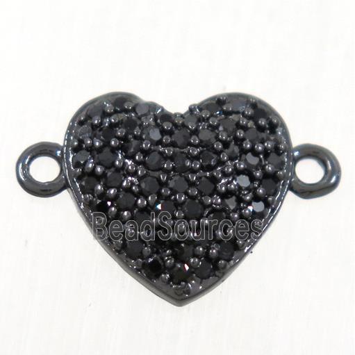 copper heart connector paved zircon, black plated