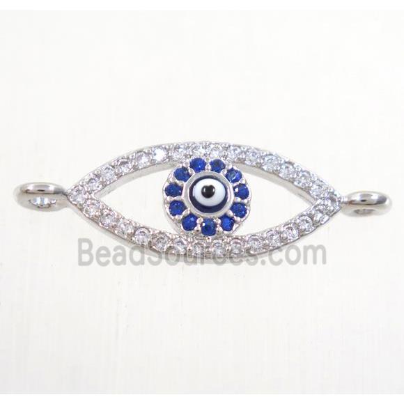 copper evil eye connector paved zircon, platinum plated