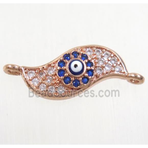 copper connector paved zircon with evil eye, blade vane, rose gold