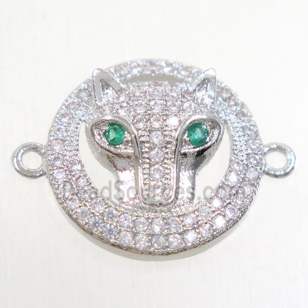 copper foxHead connector paved zircon, platinum plated