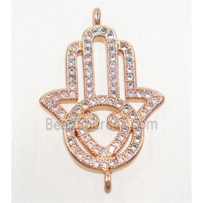 copper hamsahand connector paved zircon, rose gold