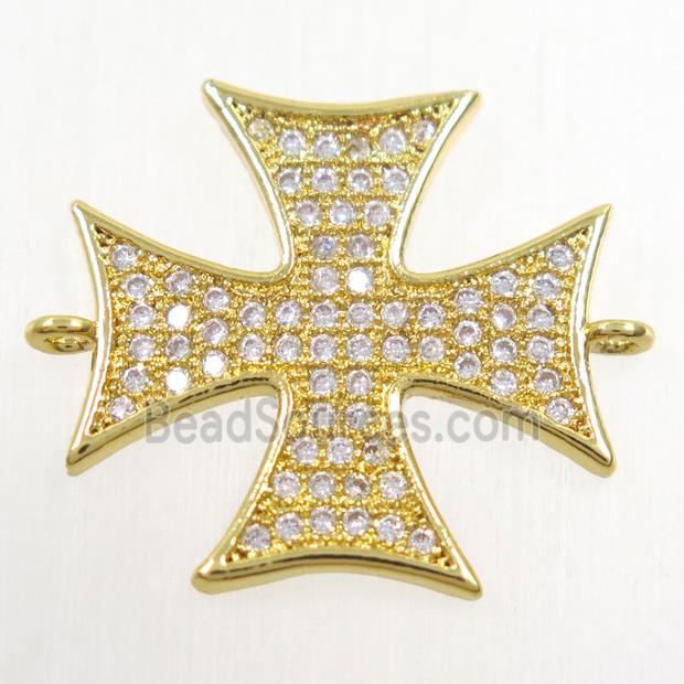 copper cross connector paved zircon, gold plated