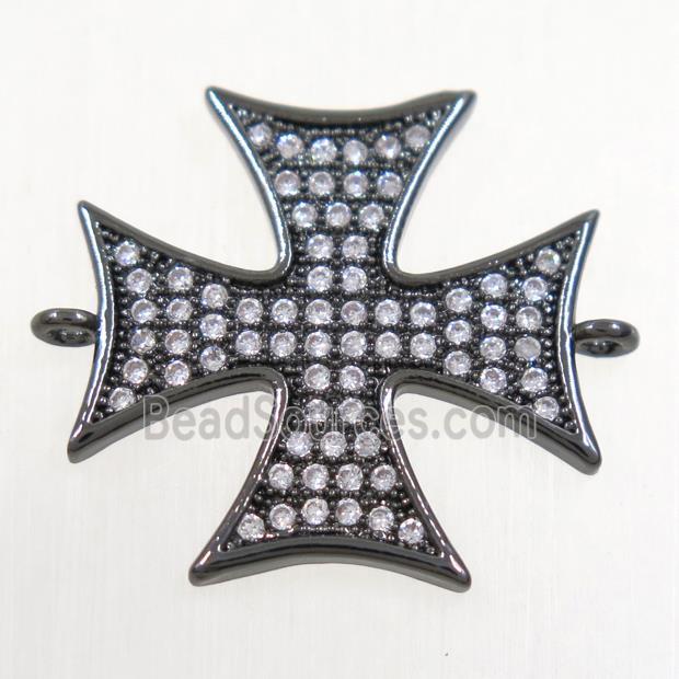 copper cross connector paved zircon, black plated