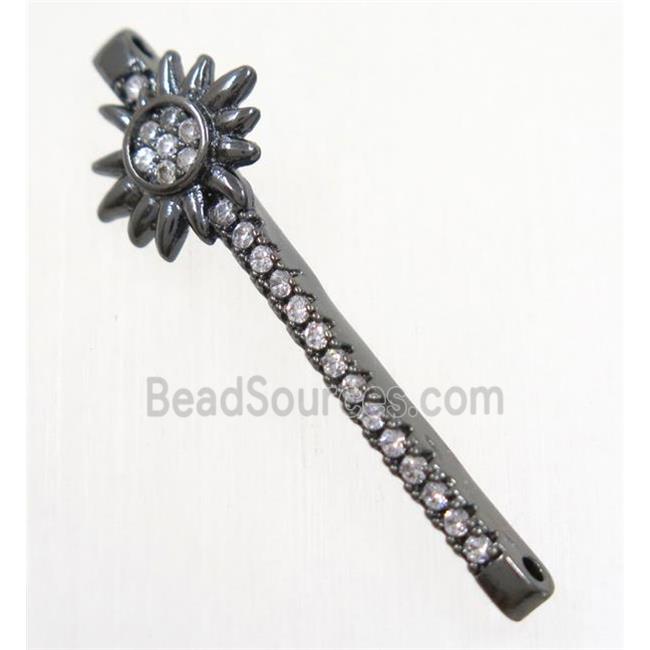 copper connector paved zircon, sunflower, black plated