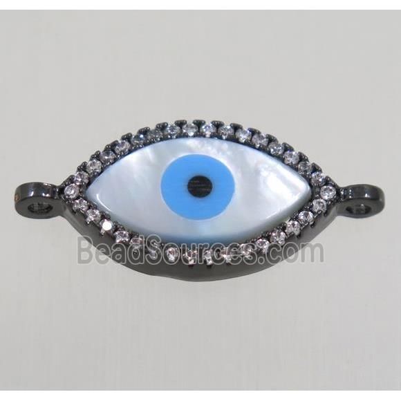 copper oval connector paved zircon with shell evil eye, black plated