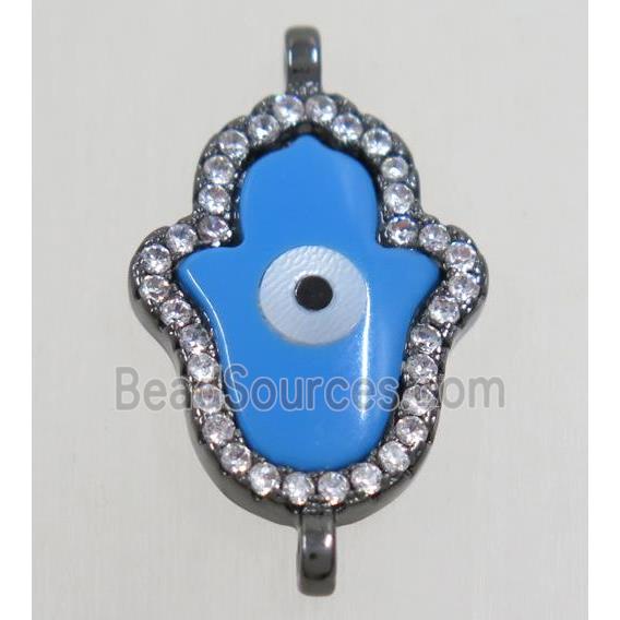 copper hamsahand connector paved zircon with shell evil eye, black plated