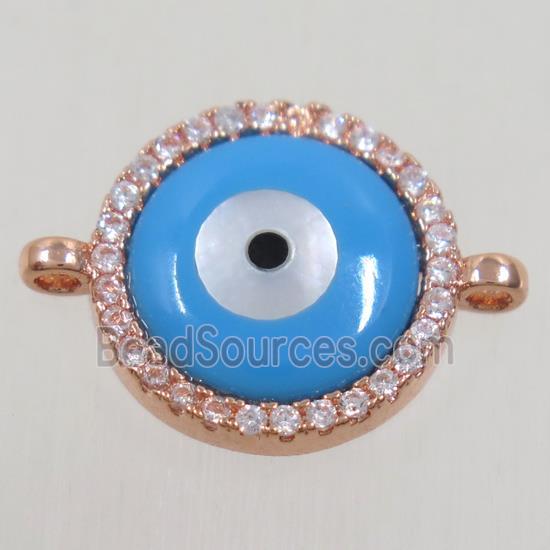 copper connector paved zircon, evil eye, rose gold