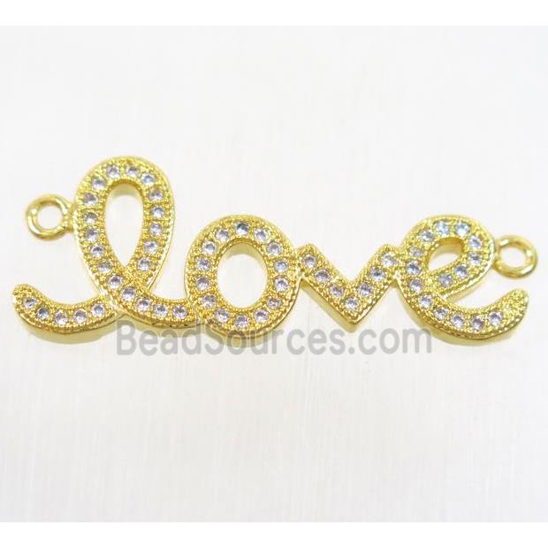 copper LOVE connector paved zircon, gold plated