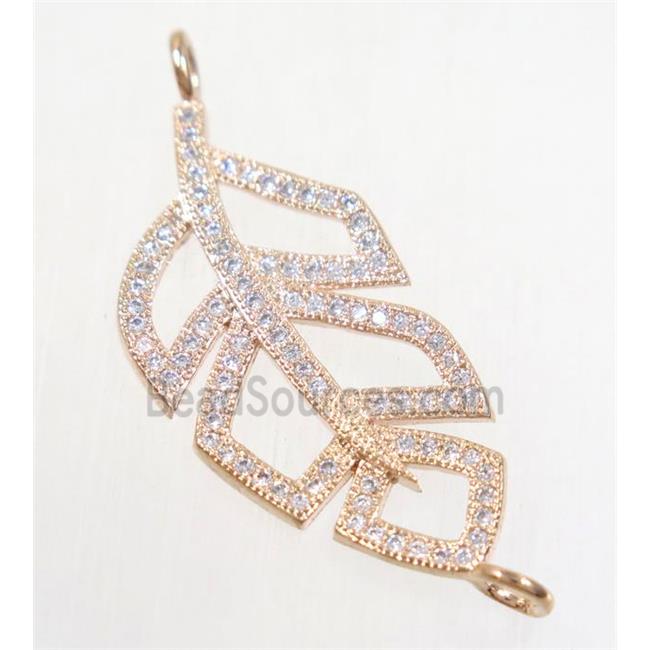 copper leaf connector paved zircon, rose gold