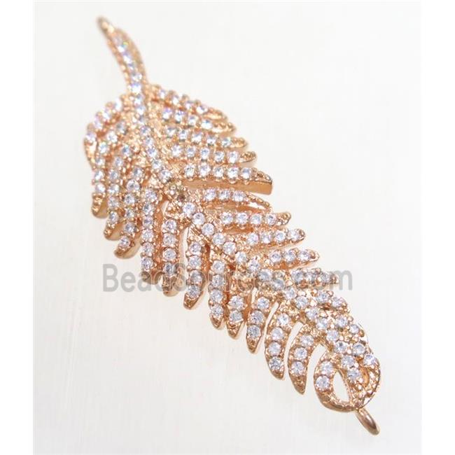 copper feather connector paved zircon, rose gold