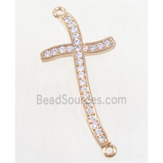copper cross connector paved zircon, rose gold