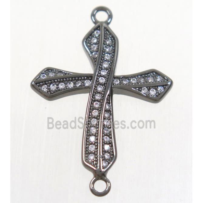 copper cross connector paved zircon, black plated