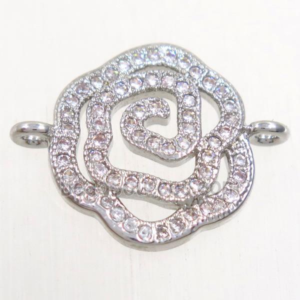 copper connector paved zircon, roseflower, platinum plated