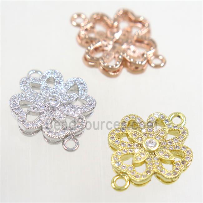 copper four-leaf clover connector paved zircon, mix color