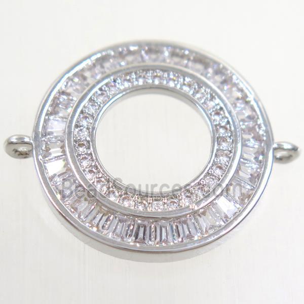 copper circle connector paved zircon, platinum plated