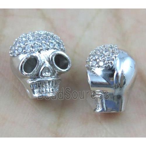 copper spacer bead paved zircon, skull, platinum plated