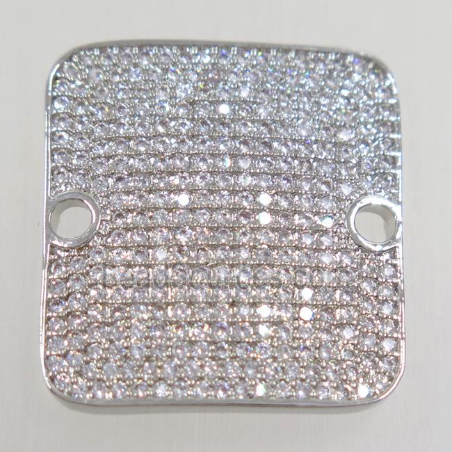 copper square connector paved zircon, platinum plated